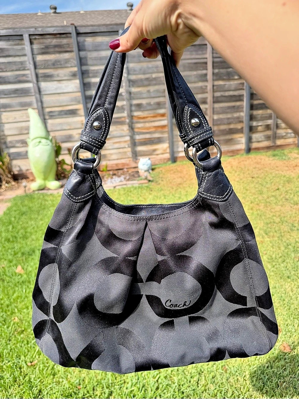 Coach Signature Black/Grey Hobo Bag (Style 13884) ) Black Shoulder Bag